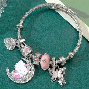 Hello Kitty Charm Bracelet Sanrio Rhinestone Moon Emo Beads Wire Rave Trendy Fun